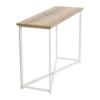 Console Sofa Table with Wood Grain Top and White Metal Frame