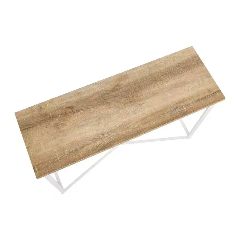 Console Sofa Table with Wood Grain Top and White Metal Frame