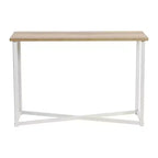 Console Sofa Table with Wood Grain Top and White Metal Frame