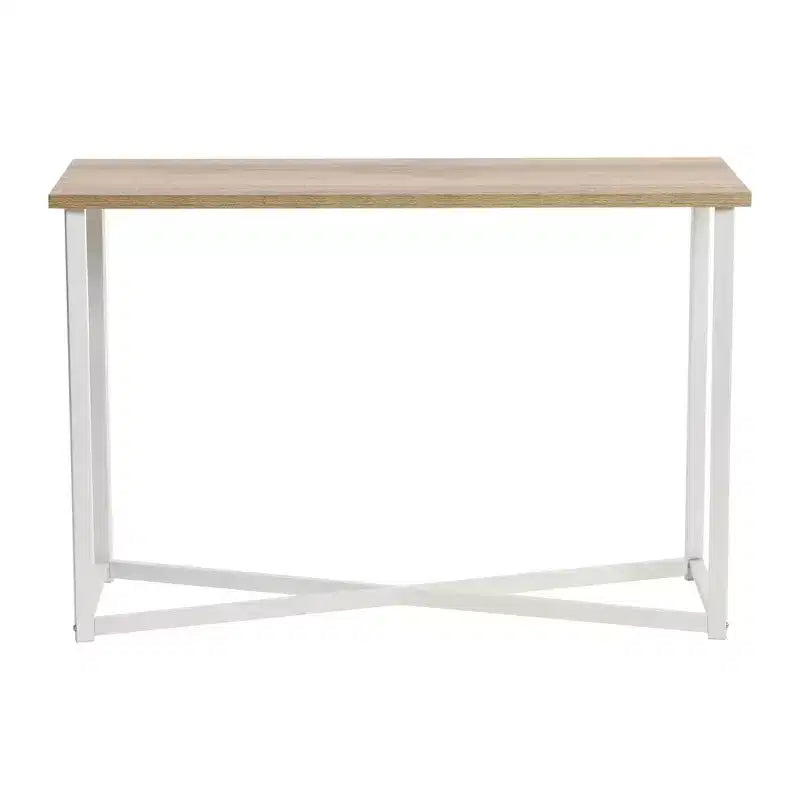 Console Sofa Table with Wood Grain Top and White Metal Frame